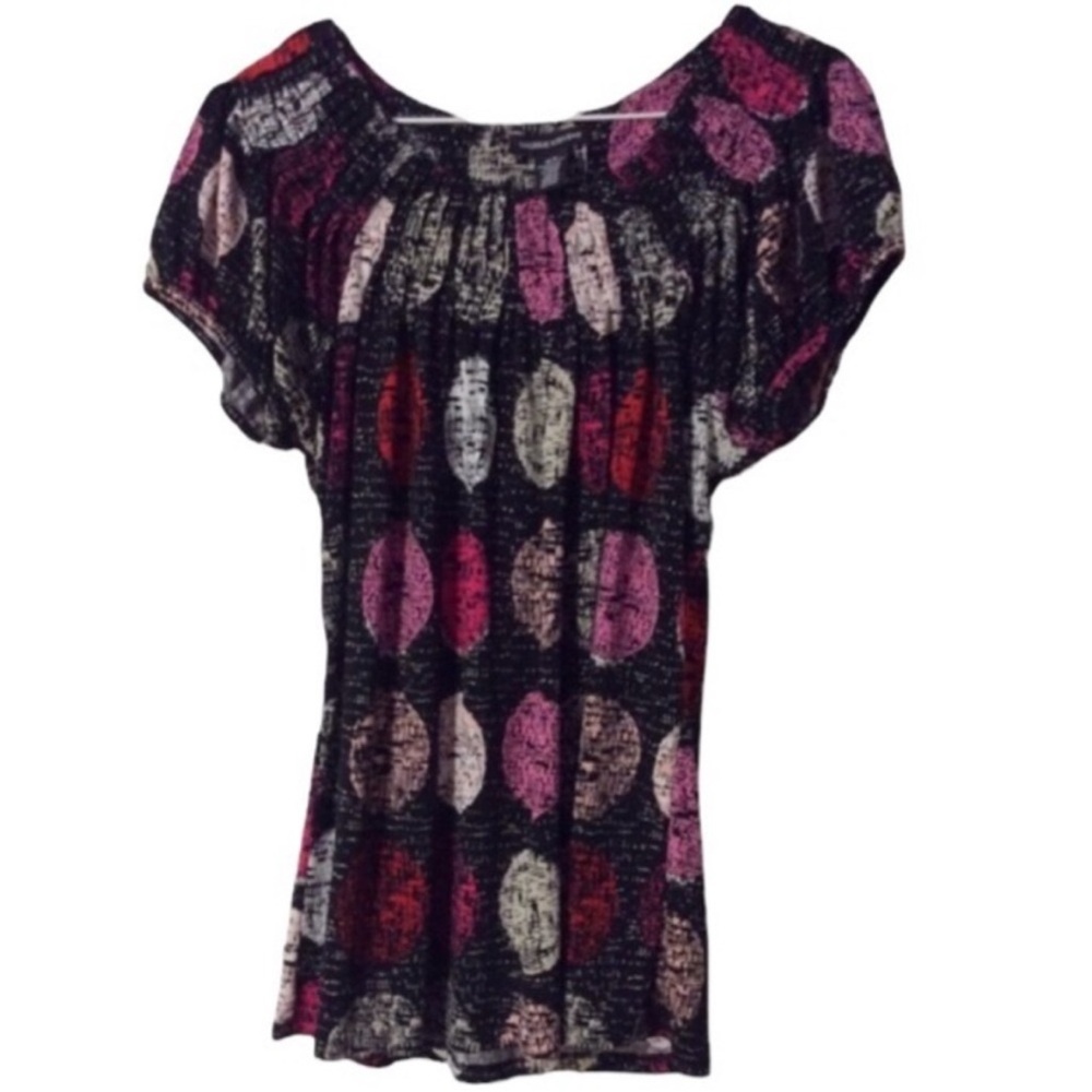 VALERIE STEVENS Black and Pink HEART Pattern Blouse WithThe SHORT Sleeves Size M